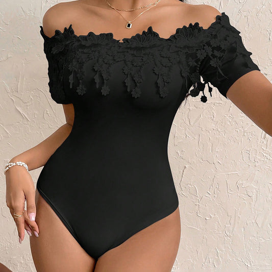 Off-Shoulder Lace Bodysuit  Sleeve Bodycon Top