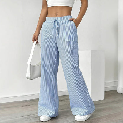 Striped Wide Leg Drawstring Pants – Summer Comfort Relax
