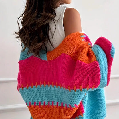 Color Contrast Patchwork Knitted Cardigan