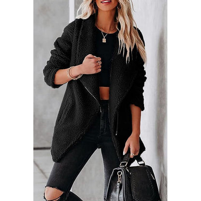 Casual Wool Lamb Jacket Zipper Pocket Fleece Coat