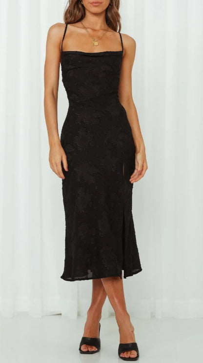 Spring & Summer Slim Fit Suspender Skirt Dress Backless Slit Casual Dress