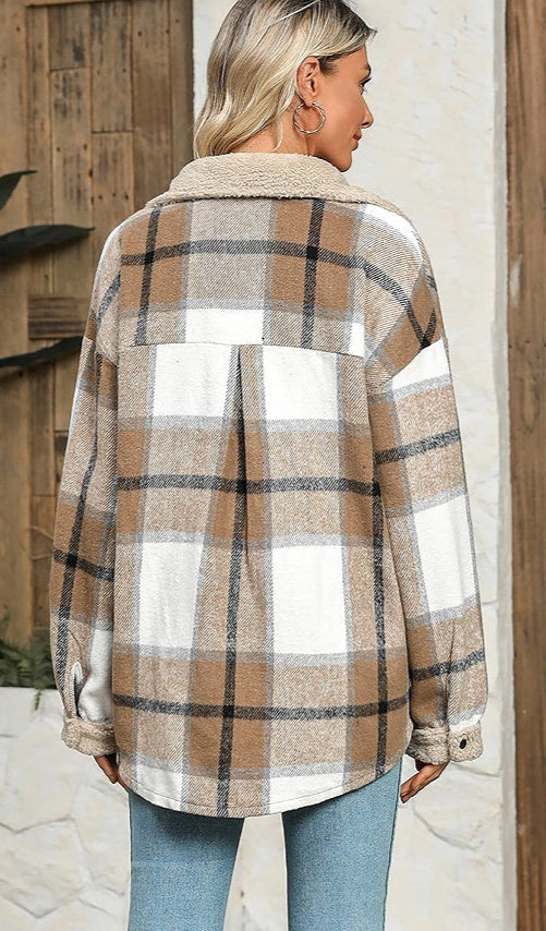 Plaid Velvet Jacket Polo Collar