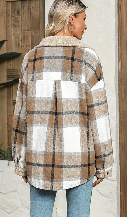Plaid Velvet Jacket Polo Collar
