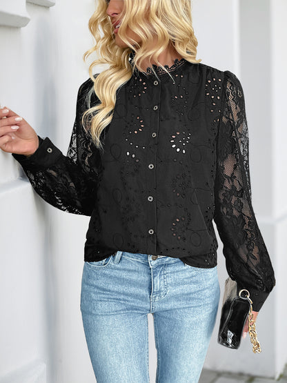 Solid Color Elegant Lace Stitching Blouse