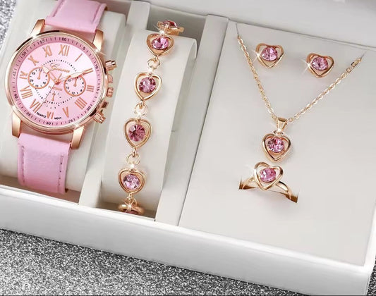 Simple Belt Watch & Love Jewelry Gift Set  legant
