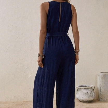 Ladies' Versatile Commuting Solid Color V-neck Lace Up Off Shoulder Daily Elegant Jumpsuit