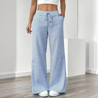 Striped Wide Leg Drawstring Pants – Summer Comfort Relax
