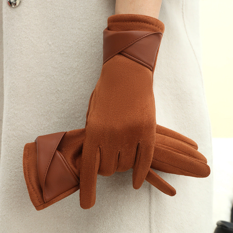 Fleece-Lined Bow Winter Gloves