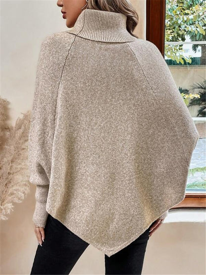 Turtleneck Batwing Shirt Long Sleeve Top with Decorative Buttons