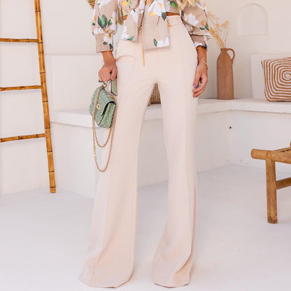 Bow Shirt & Wide Leg Pants Set Stylish Two-Piece Sui