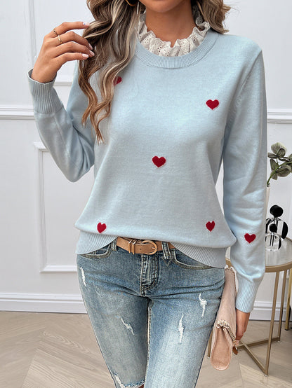 Sweet Cute Embroidered Love Sweater with Lace Collar