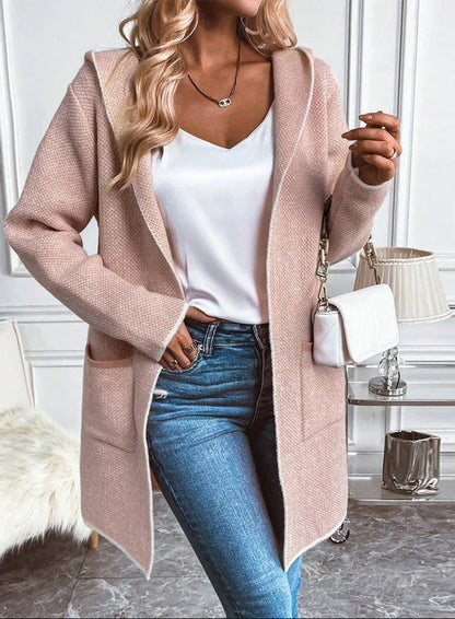 Loose Knitted Hooded Long Sleeve Coat with Pockets
