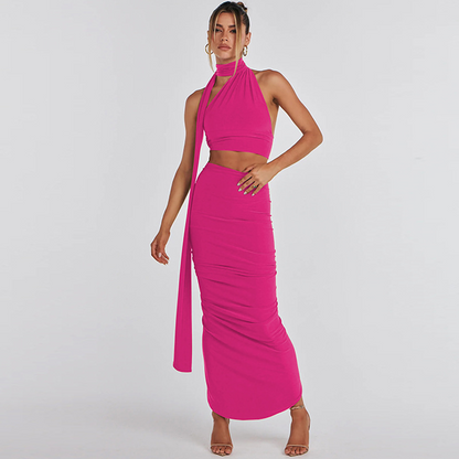 Backless Tube Top & Pleated Skirt Set Two-Piece