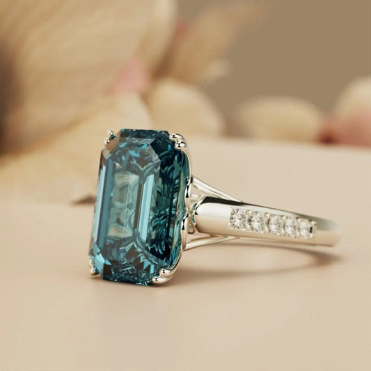 Luxury Blue Rectangular Ring  Elegant Fashion
