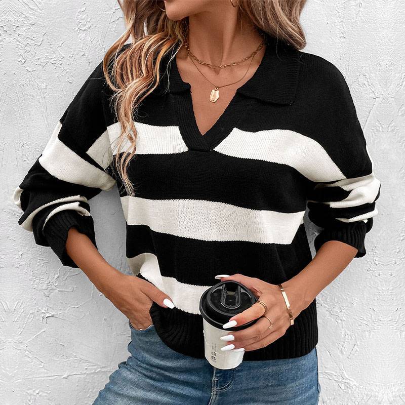 Striped Sweater Black and White Knit Pullover Top
