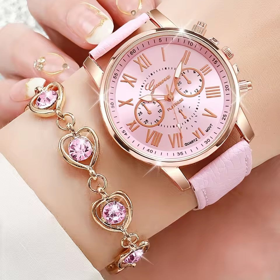 Simple Belt Watch & Love Jewelry Gift Set  legant