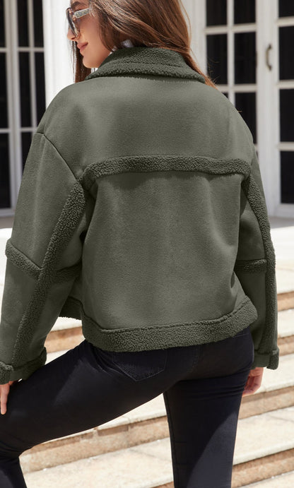 Suede Fleece Leather Jacket Fashionable Warm
