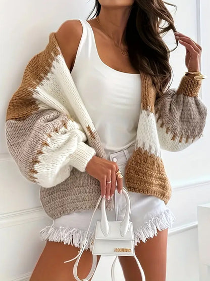 Color Contrast Patchwork Knitted Cardigan