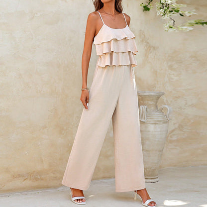 European & American Style Lotus Leaf Suspender Jumpsuit