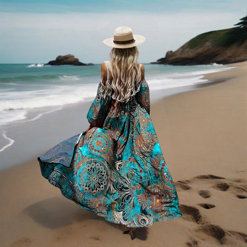 Boho Off-Shoulder A-Line Dress
