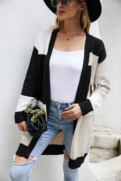 Loose Plus Size Color Block Knitted Cardigan Oversized