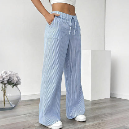 Striped Wide Leg Drawstring Pants – Summer Comfort Relax
