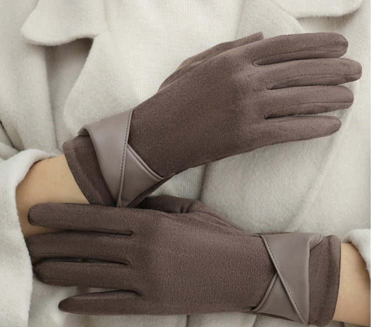 Fleece-Lined Bow Winter Gloves