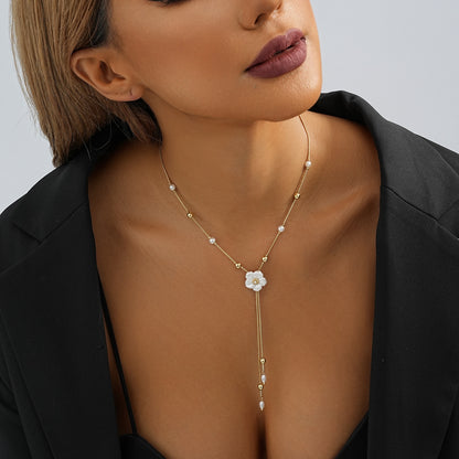 Flower Asymmetric Tassel Pendant Necklace