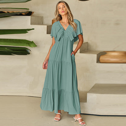 Waist-Tight Frill Short Sleeve Dress