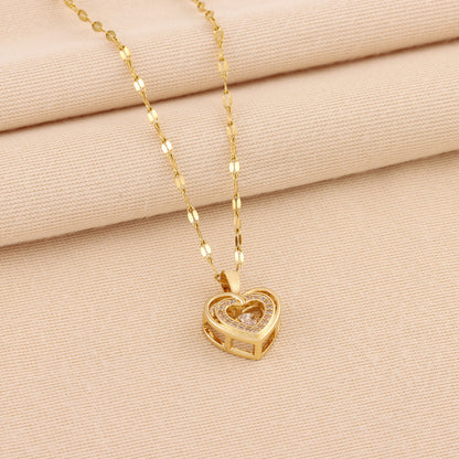 Double-layer Love Necklace With Rhinestones Titanium