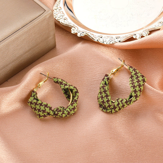 Vintage French Houndstooth Fabric Earrings