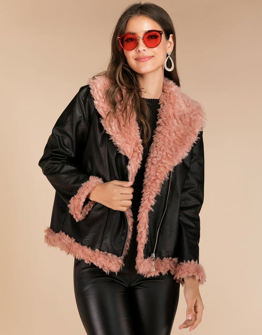 Sheepskin Leather Jacket with Raccoon Fur Collar Luxury