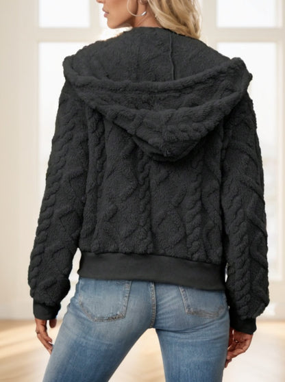 Zip Up Drop Shoulder Hooded Teddy Jacket