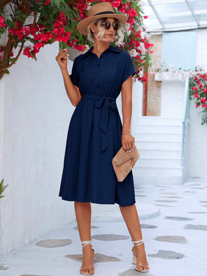 Lace-Up Shirt Dress Long Sleeve Button Down