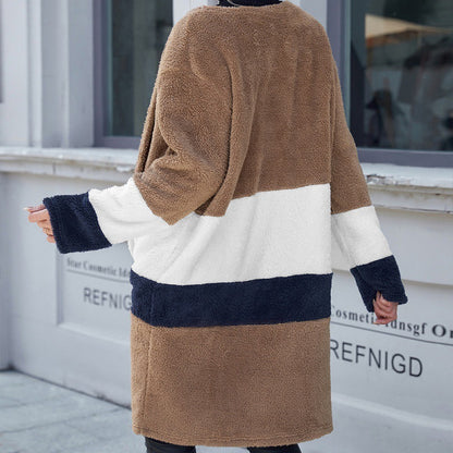 Double-Sided Woolen Blocking Mid-Length Cardigan