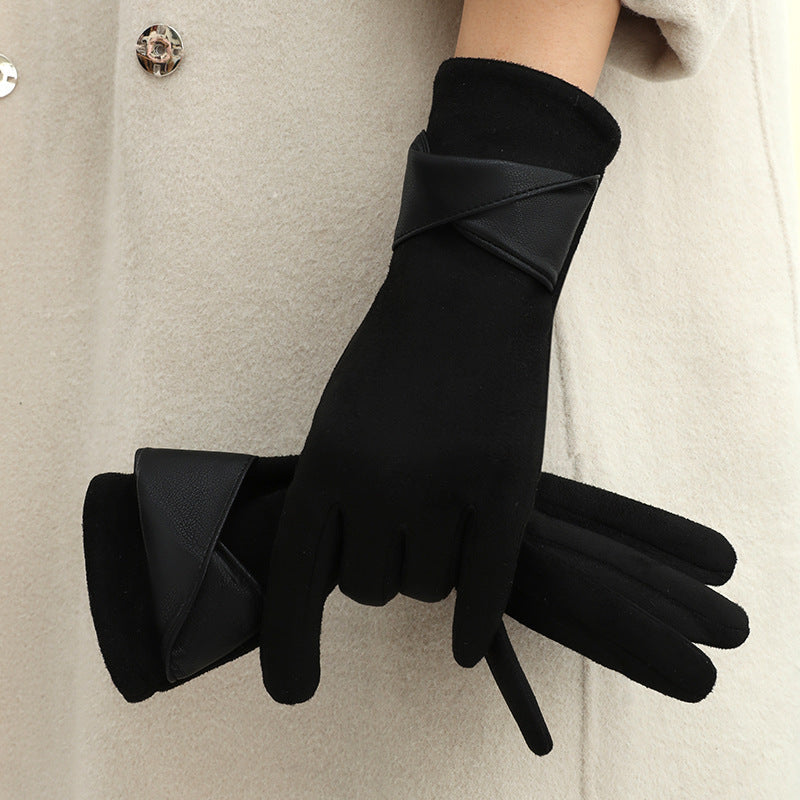 Fleece-Lined Bow Winter Gloves