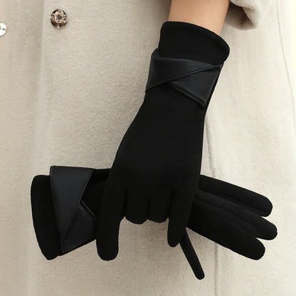 Fleece-Lined Bow Winter Gloves