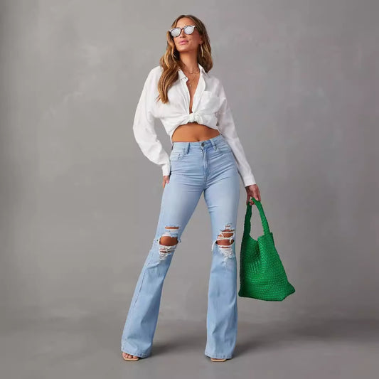 Light Blue High-Waist Denim Trousers