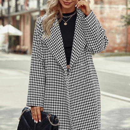 Wool Coat with Suit Collar  Long Hidden Hook Overcoat