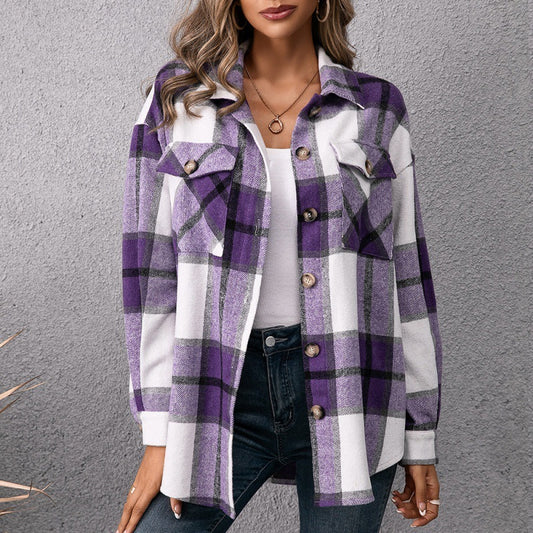 Plaid Shirt Jacket Casual Plaid Button