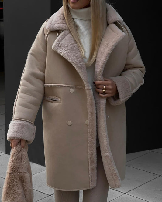 Suede Longline Cardigan Coat with Shawl Collar