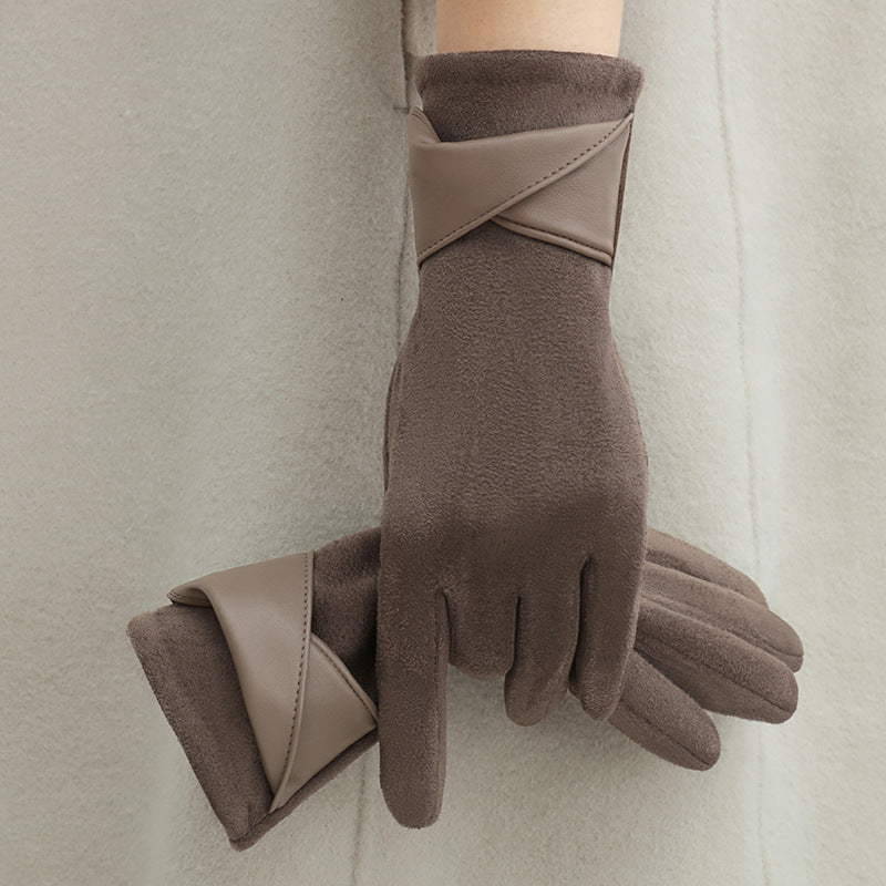 Fleece-Lined Bow Winter Gloves