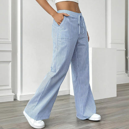Striped Wide Leg Drawstring Pants – Summer Comfort Relax