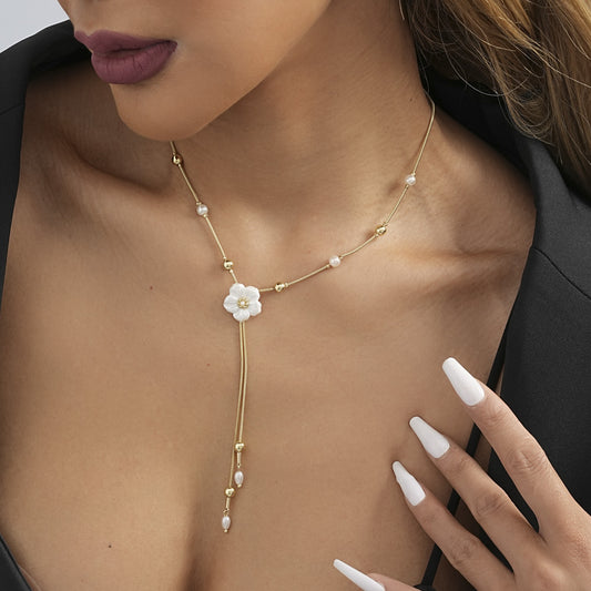 Flower Asymmetric Tassel Pendant Necklace