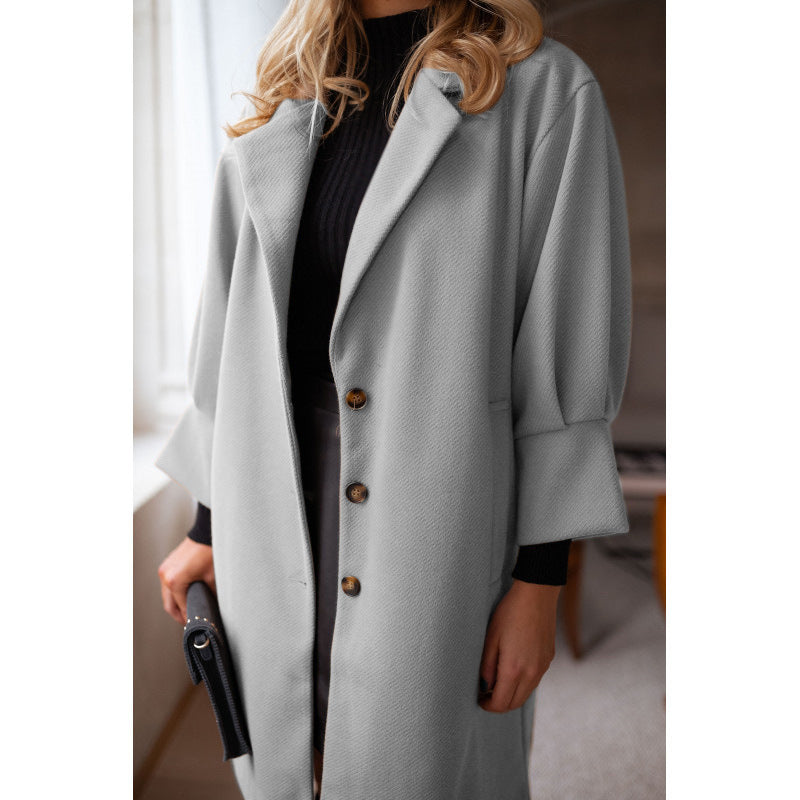 Three-quarter Sleeves Suit Collar Woolen Coat Coat