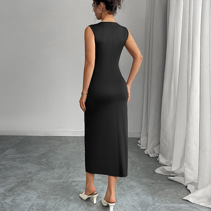 Black Sleeveless Dress with Bow – Milk Silk Fabric