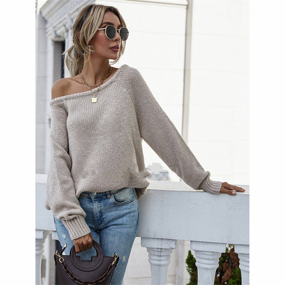 Round Neck Pullover Knit Solid Color Loose