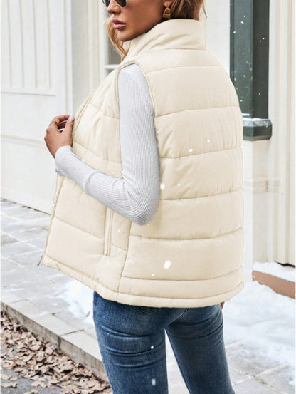 Puffer Vest Stand Collar Zipper Closure Padded Warm