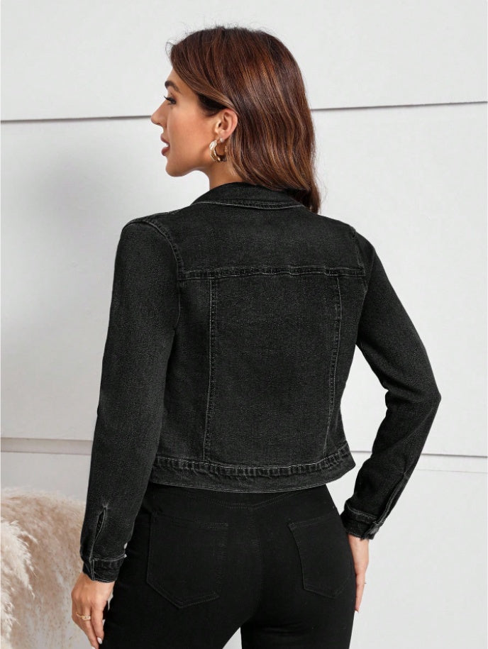 Casual Distressed Cropped Denim Jacket