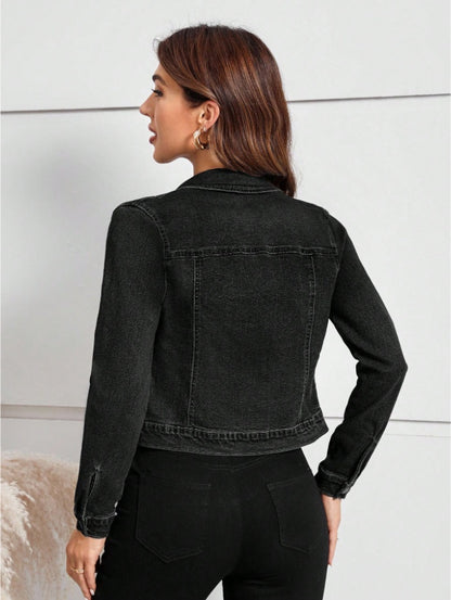 Casual Distressed Cropped Denim Jacket